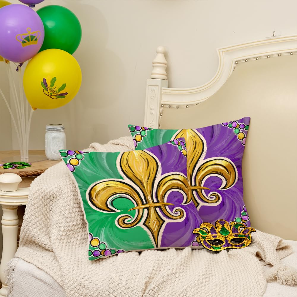 Outdoor Waterproof Mardi Gras Pillow Covers 18X18 Inch Set of 2