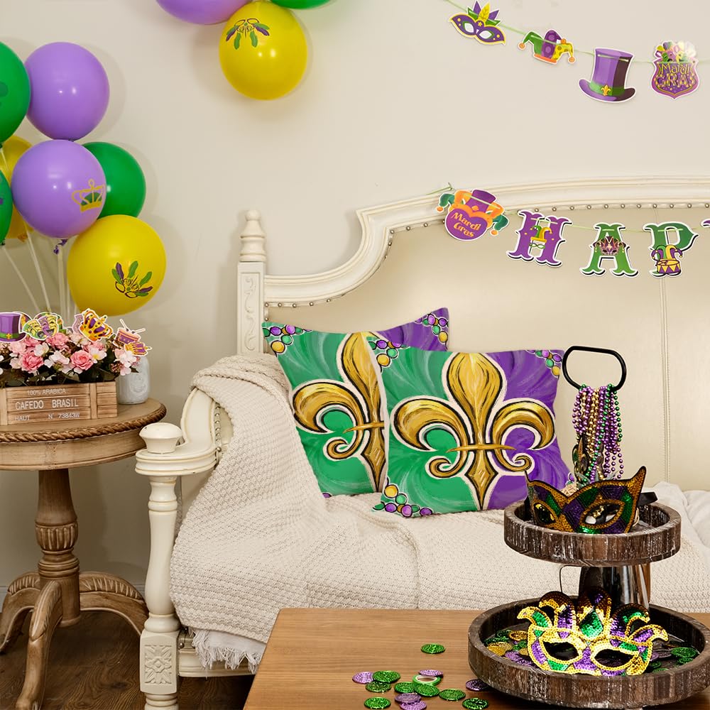 Outdoor Waterproof Mardi Gras Pillow Covers 18X18 Inch Set of 2