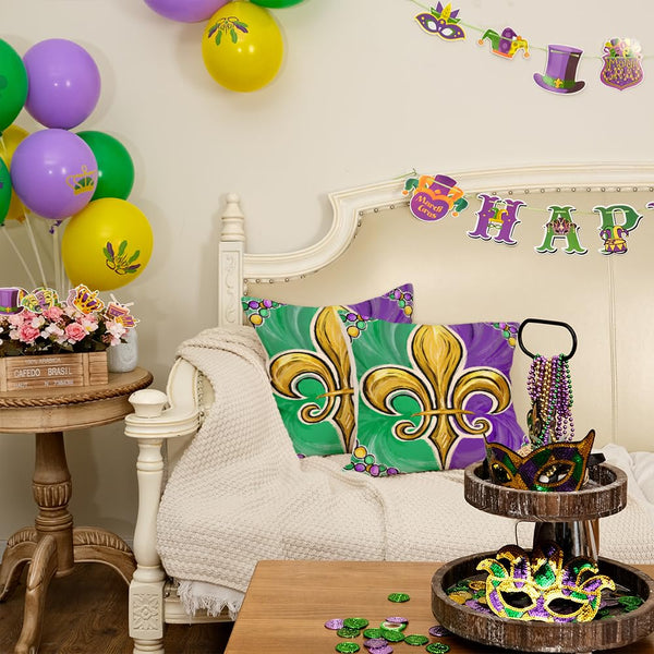 Outdoor Waterproof Mardi Gras Pillow Covers 18X18 Inch Set of 2