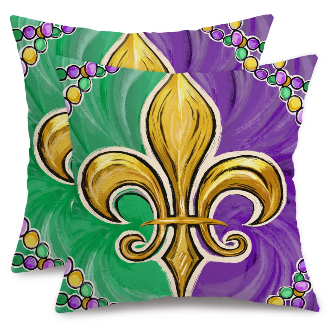 Outdoor Waterproof Mardi Gras Pillow Covers 18X18 Inch Set of 2