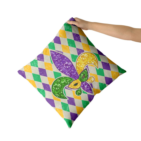 Outdoor Waterproof Mardi Gras Pillow Covers 18x18 Set of 2 Beautiful Yellow Purple Green