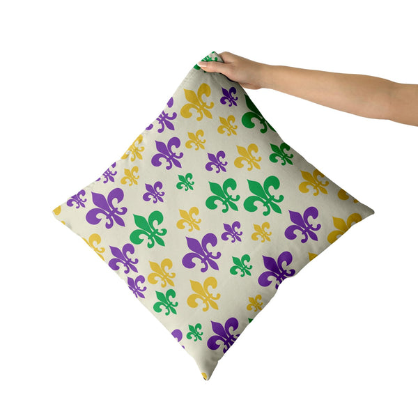 Outdoor Waterproof Mardi Gras Pillow Covers 18x18 Set of 2 Yellow Purple Green Beautiful Fleur De Lis