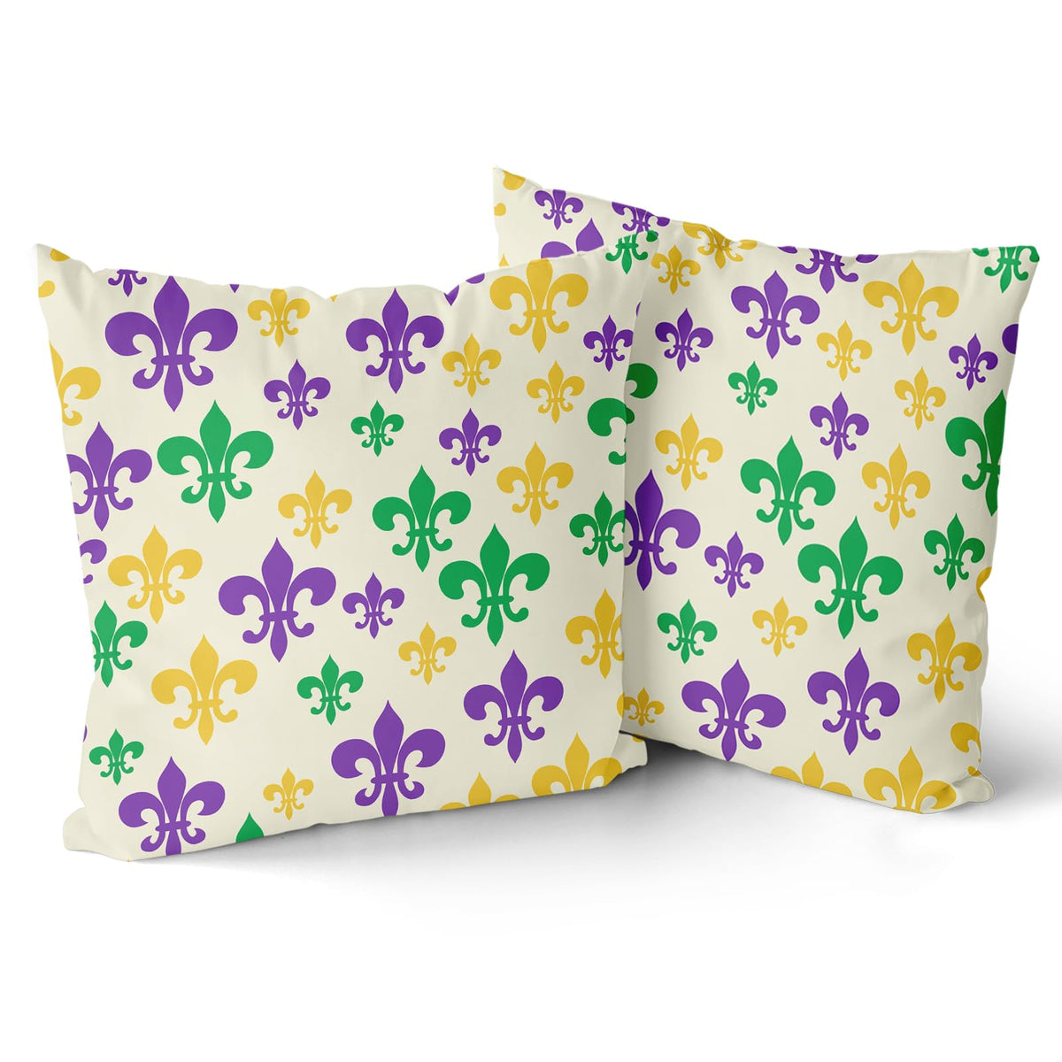 Outdoor Waterproof Mardi Gras Pillow Covers 18x18 Set of 2 Yellow Purple Green Beautiful Fleur De Lis