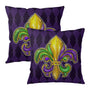 Outdoor Waterproof Mardi Gras Pillow Covers 18x18 Set of 2 Fleur De Lis, Purple Green Gold