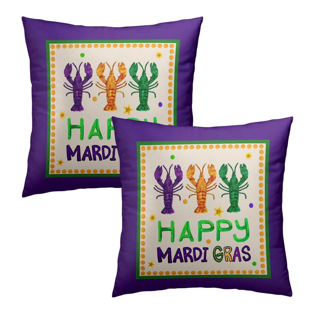 Outdoor Waterproof Happy Mardi Gras Purple Pillowcovers 18X18 Inch Purple and Cream Pillows Set of 2