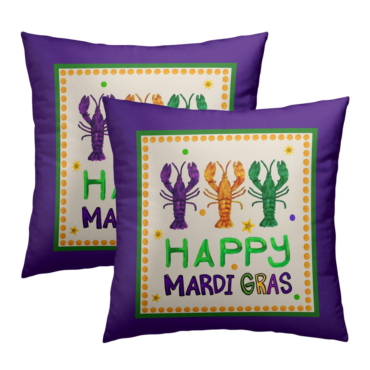 Outdoor Waterproof Happy Mardi Gras Purple Pillowcovers 18X18 Inch Purple and Cream Pillows Set of 2