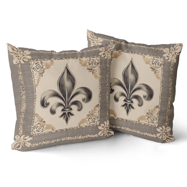 Outdoor Waterproof Mardi Gras Throw Pillow Covers 18x18 Inches Vintage Country Style Fleur de Lis Print