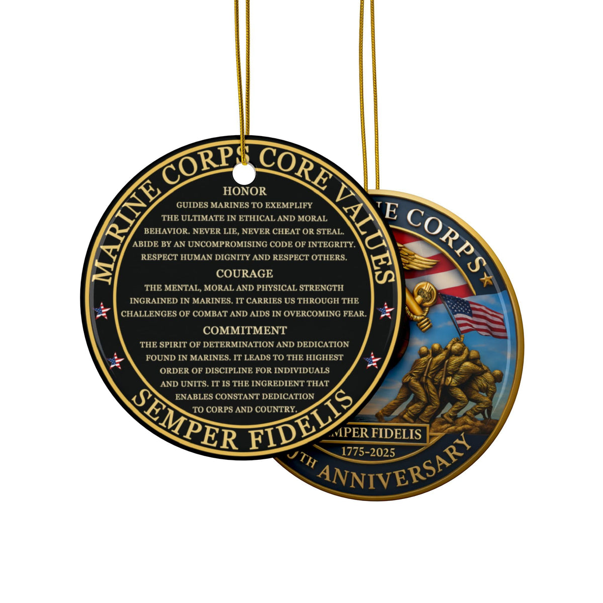 2 Pack 250th Anniversary Commemorative Ornament 1775-2025, Double-Sided Ceramic Ornament