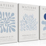 Matisse Canvas Wall Art Blue Abstract Poster Prints Framed Set of 3 Plant Leaves Aesthetic Pictures Minimalist Flower Market Painting