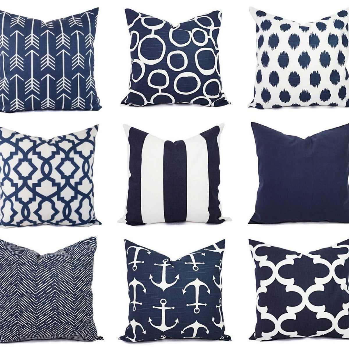 Navy and White Pillow Cover, Navy Blue Throw Pillow Cover, Navy Euro Sham