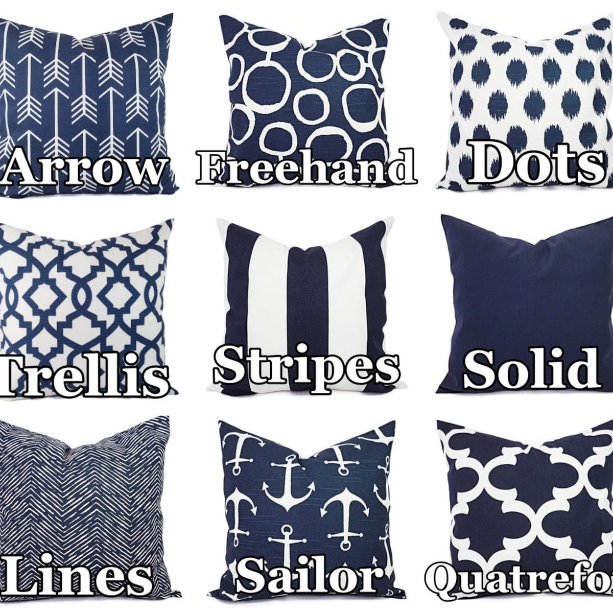 Navy and White Pillow Cover, Navy Blue Throw Pillow Cover, Navy Euro Sham
