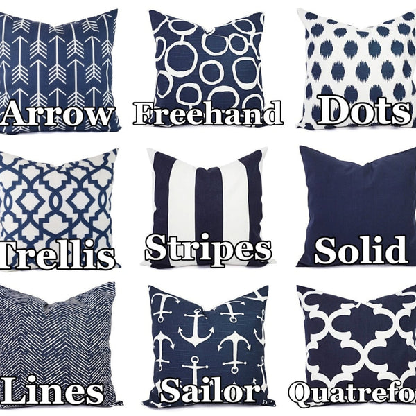 Navy and White Pillow Cover, Navy Blue Throw Pillow Cover, Navy Euro Sham