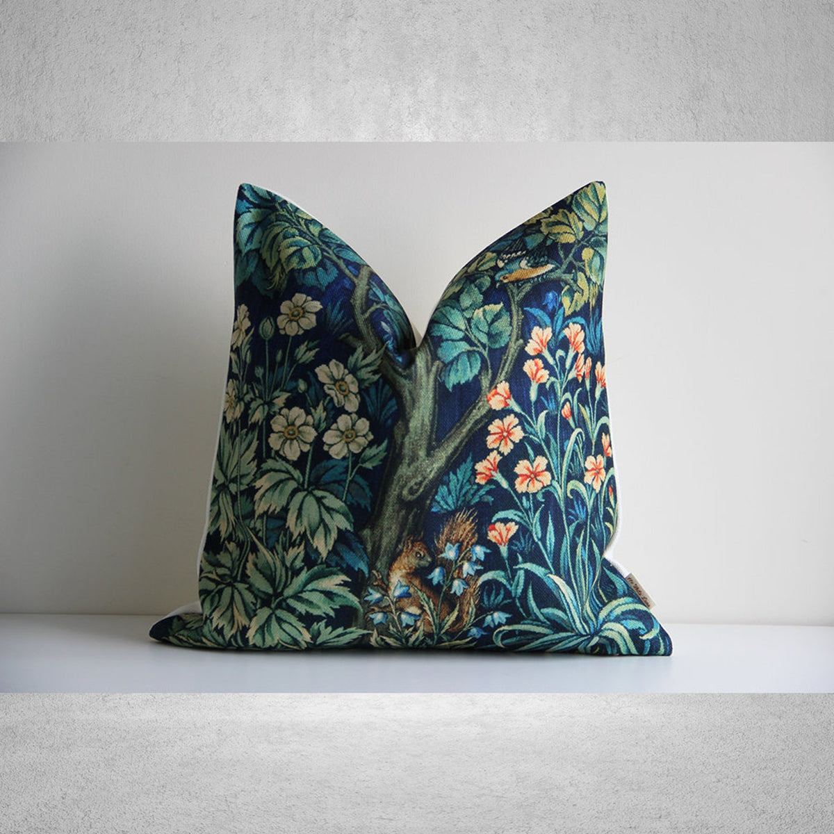 Hiding Squirrel - William Morris Art Nouveau Classic Throw Pillow cover, Nature Green