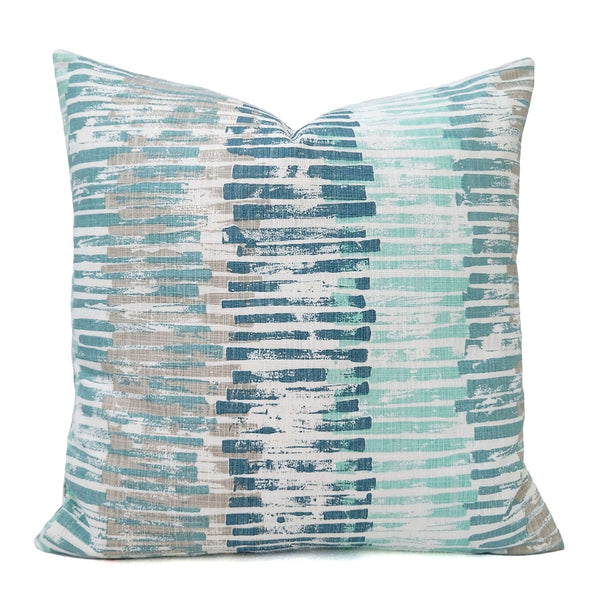 Blue and Grey Pillow Cover, 18x18 Inch Waterproof Outdoor Aqua Coastal Decor Pillow Sham
