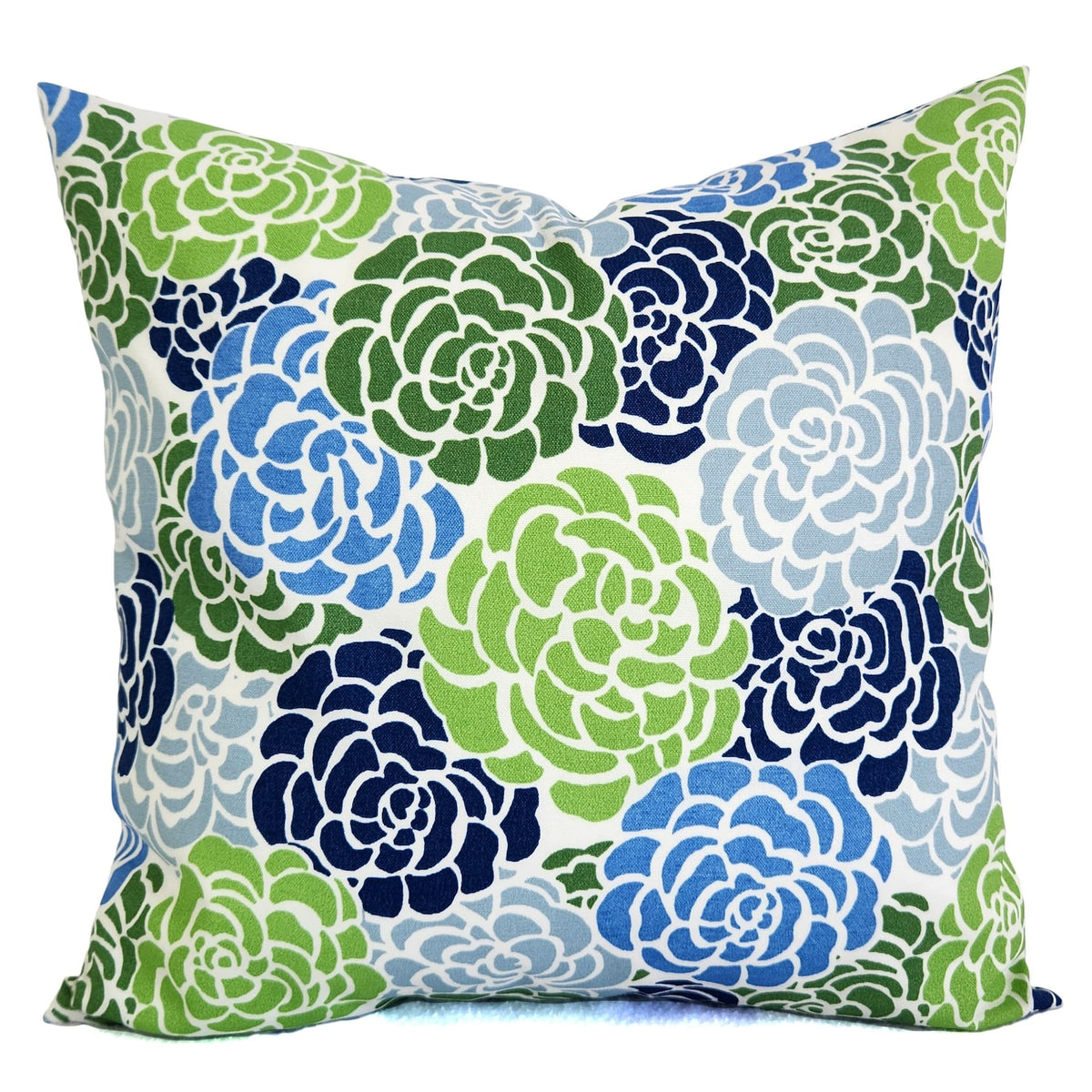 Blue Pillow Cover, Green Throw Pillow, Blue and Green Pillow Sham, Geometry, Floral