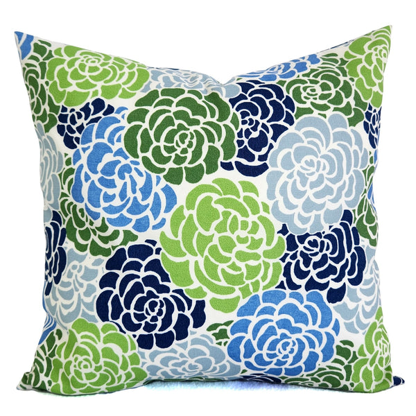 Blue Pillow Cover, Green Throw Pillow, Blue and Green Pillow Sham, Geometry, Floral