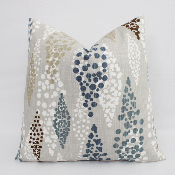 Blue and Grey Pillow Cover, Blue Decorative Pillow Cover, Modern Pillow Cover, Stripes and Dots