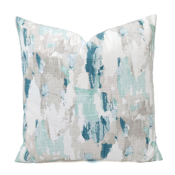 Blue and Grey Pillow Cover, 18x18 Inch Waterproof Outdoor Aqua Coastal Decor Pillow Sham