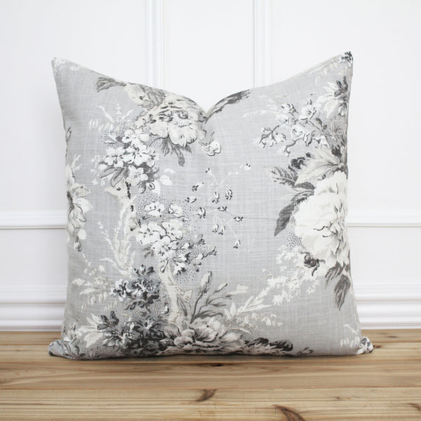 Gray Floral Pillow Cover 18x18 Throw Pillow Cover Velvet Pillow Cover