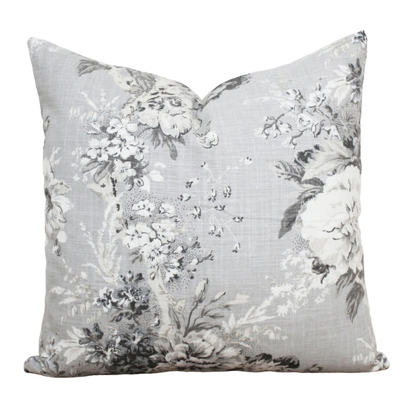 Gray Floral Pillow Cover 18x18 Throw Pillow Cover Velvet Pillow Cover