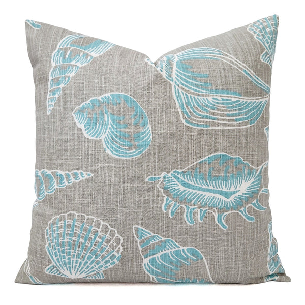 Blue and Grey Pillow Cover, 18x18 Inch Waterproof Outdoor Aqua Coastal Decor Pillow Sham