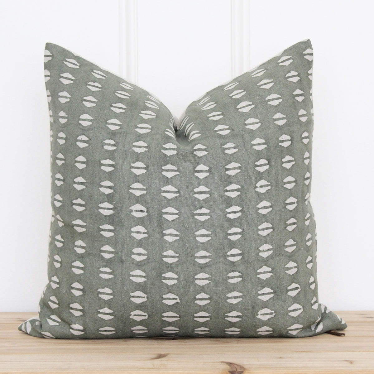 Olive Green Hand Block Pillow Cover | Indian Geometric Pillow Cover