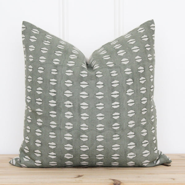 Olive Green Hand Block Pillow Cover | Indian Geometric Pillow Cover