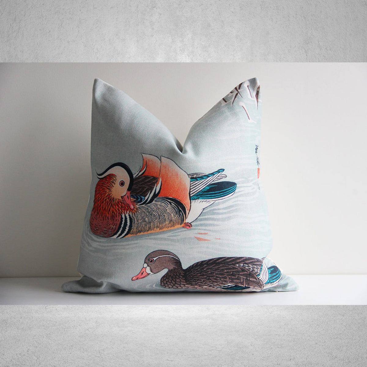 Aqua Duck Birds Pillow Cover - Chinoiserie Decor Cushion Cover 18x18 20x20 Pillow Cover