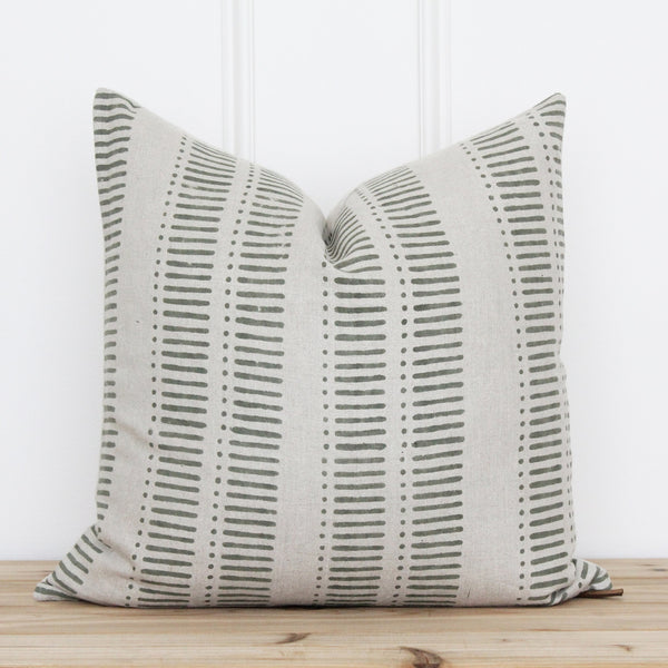 Hand Block Stripe Pillow Cover | Green Stripe Pillow Cover | Indian Block Printed Pillow Cover