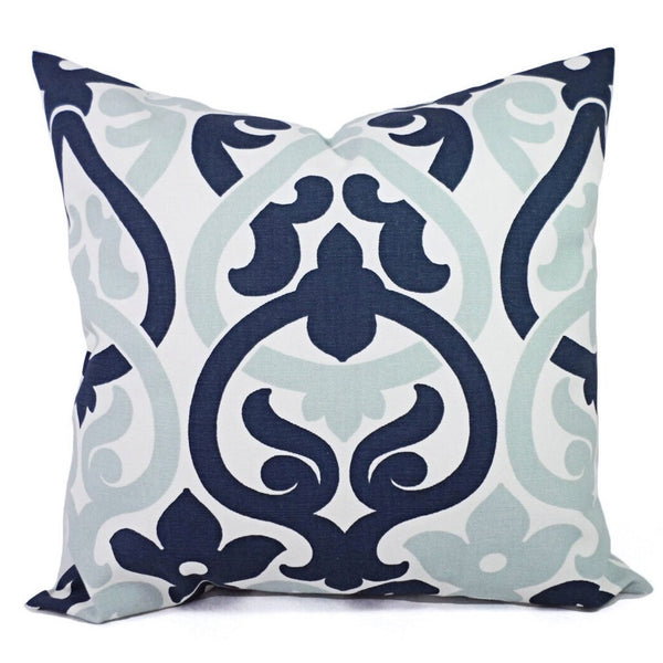 Blue and White Pillow Cover, 18x18 Inch Waterproof Outdoor Modern Floral Geometry Pillow Sham