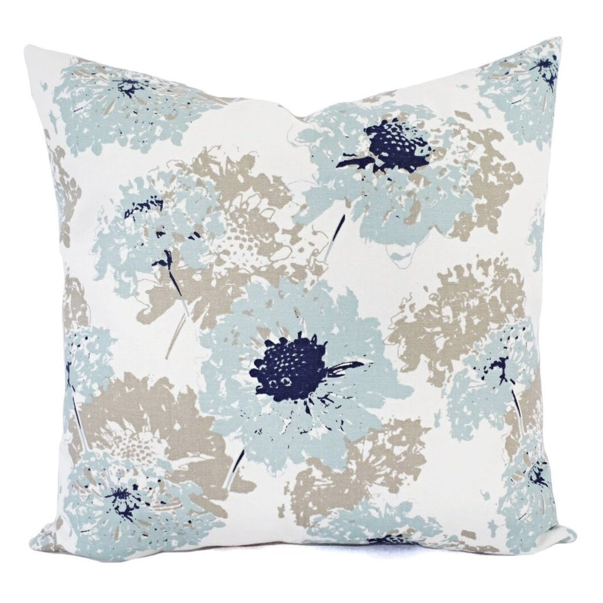 Blue and White Pillow Cover, 18x18 Inch Waterproof Outdoor Modern Floral Geometry Pillow Sham