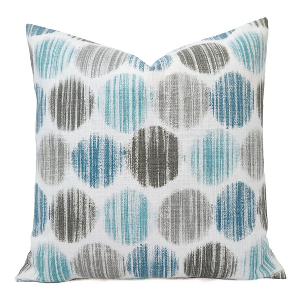 Blue and Grey Pillow Cover, 18x18 Inch Waterproof Outdoor Aqua Coastal Decor Pillow Sham