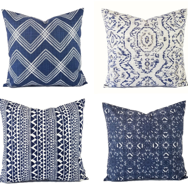 Blue and White Pillow Cover, 18x18 Inch Waterproof Outdoor Tie Dye Geometry Pillow Sham