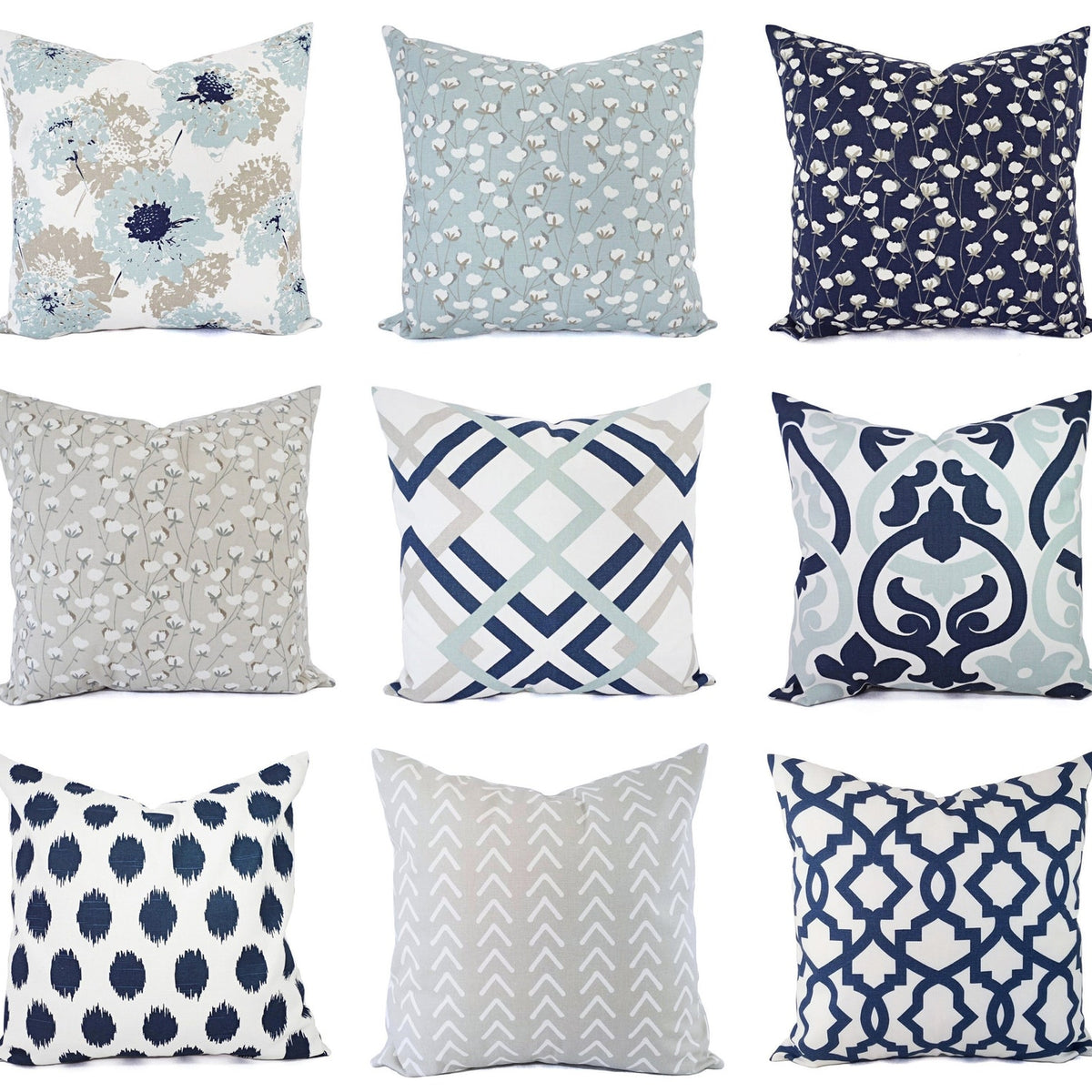 Blue and White Pillow Cover, 18x18 Inch Waterproof Outdoor Modern Floral Geometry Pillow Sham