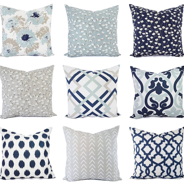 Blue and White Pillow Cover, 18x18 Inch Waterproof Outdoor Modern Floral Geometry Pillow Sham