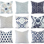 Blue and White Pillow Cover, 18x18 Inch Waterproof Outdoor Modern Floral Geometry Pillow Sham