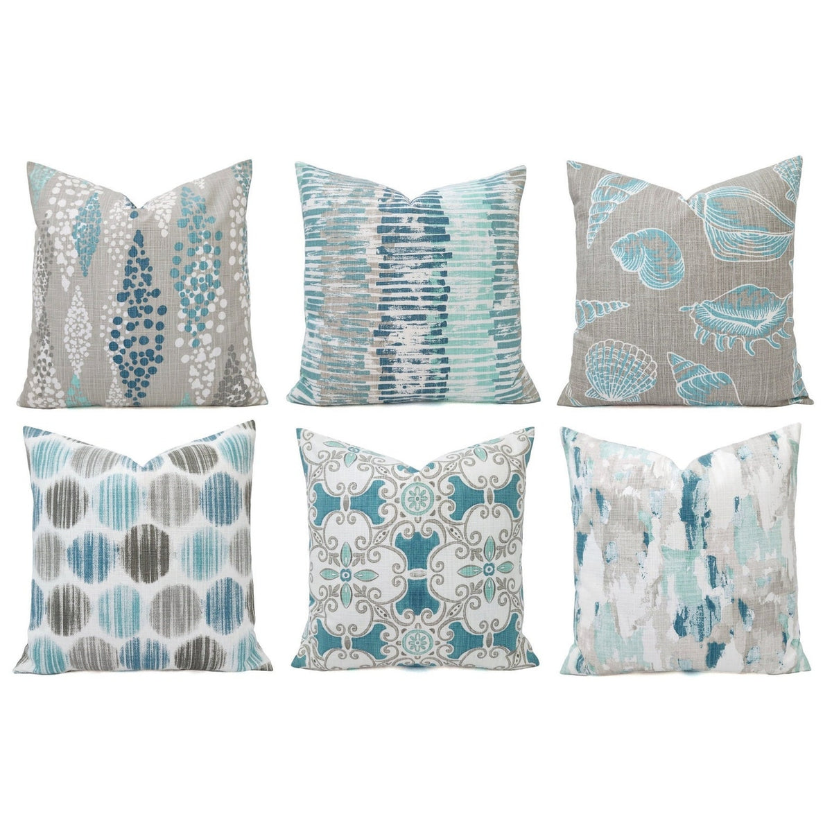 Blue and Grey Pillow Cover, 18x18 Inch Waterproof Outdoor Aqua Coastal Decor Pillow Sham