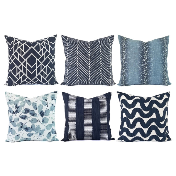 Blue Pillow Cover, Dark Blue and White Pillow Cover, 18x18 Inch Waterproof Outdoor Pillow Sham