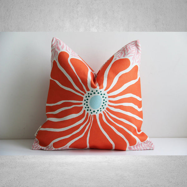 Burnt Orange Flower Throw Pillow Cover - Orange Floral Designer Decor Cushion Cover