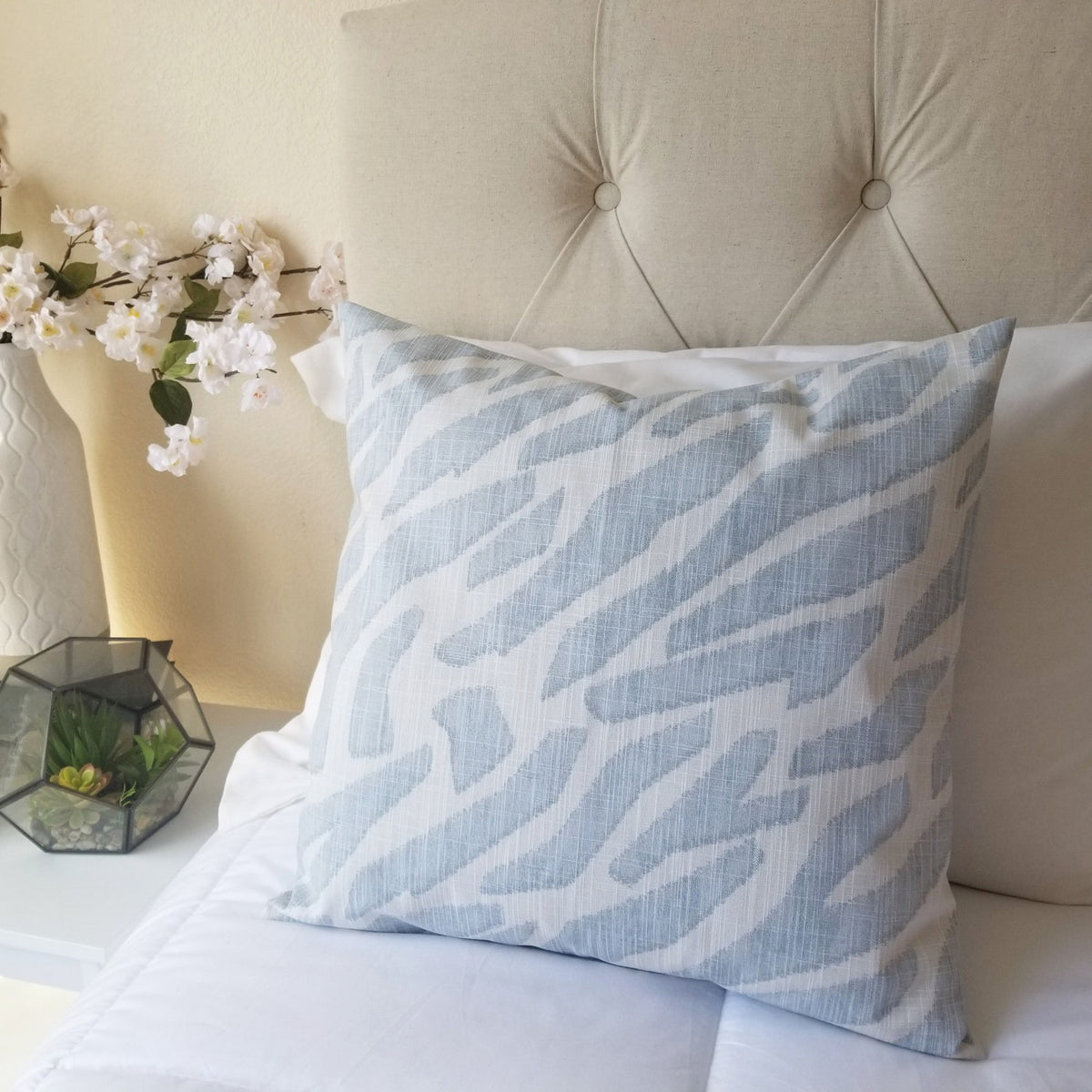 Blue Pillow Cover, Blue and White Throw Pillow Euro Sham, 18x18 Inch Waterproof Outdoor Use