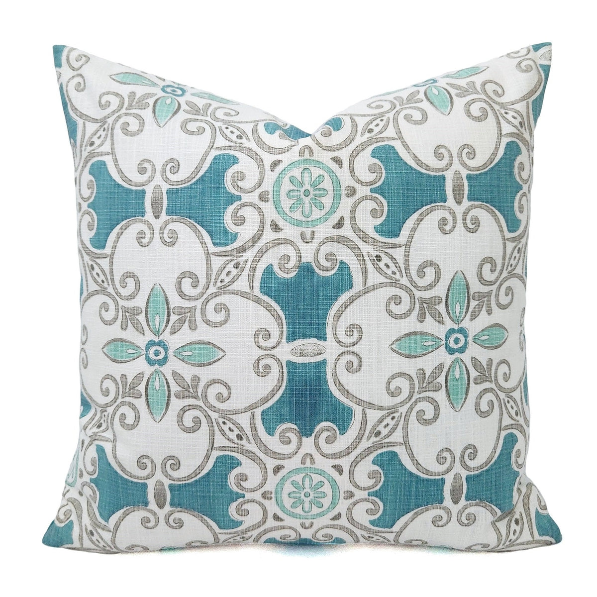 Blue and Grey Pillow Cover, 18x18 Inch Waterproof Outdoor Aqua Coastal Decor Pillow Sham