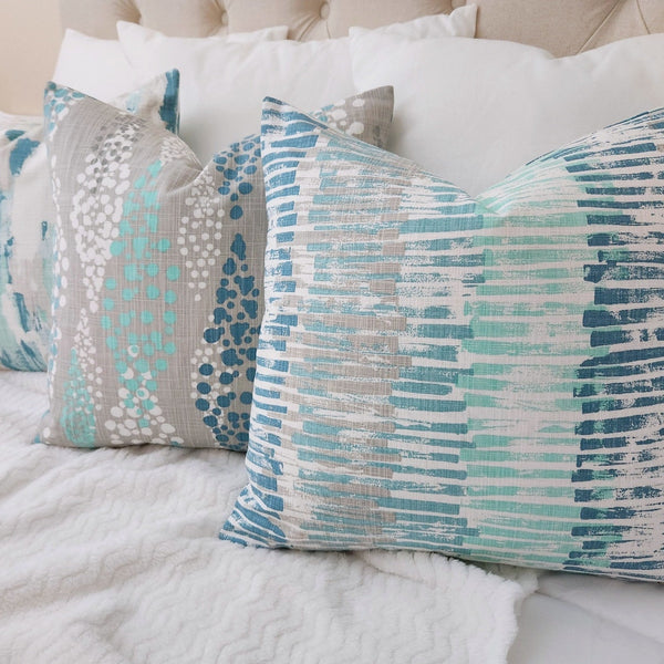 Blue and Grey Pillow Cover, 18x18 Inch Waterproof Outdoor Aqua Coastal Decor Pillow Sham