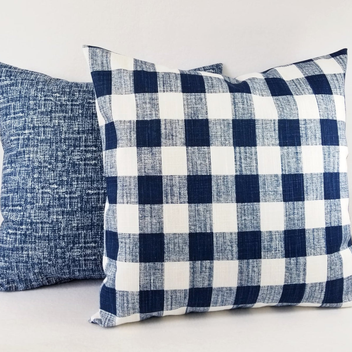 2 Pack Dark Blue Pillow Cover, Mid Century Blue Tie-Dye Watercolor Pillow Sham, Buffalo Plaid
