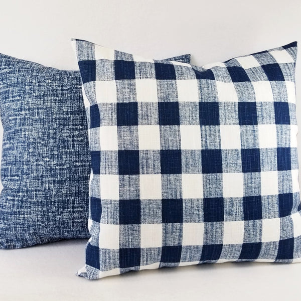 2 Pack Dark Blue Pillow Cover, Mid Century Blue Tie-Dye Watercolor Pillow Sham, Buffalo Plaid