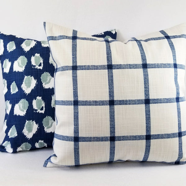 2 Pack Dark Blue Pillow Cover, Mid Century Blue Tie-Dye Watercolor Pillow Sham, Buffalo Plaid Tie-Dye
