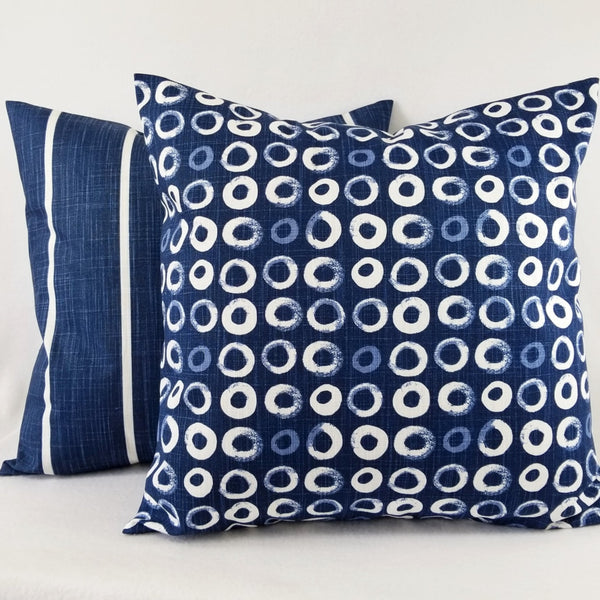 2 Pack Dark Blue Pillow Cover, Mid Century Blue Tie-Dye Watercolor Pillow Sham, Stripes and Ikat