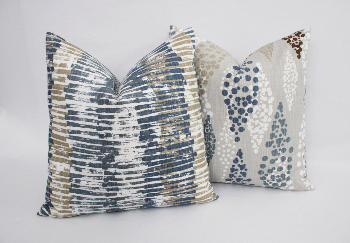 Blue and Grey Pillow Cover, Blue Decorative Pillow Cover, Modern Pillow Cover, Stripes and Dots