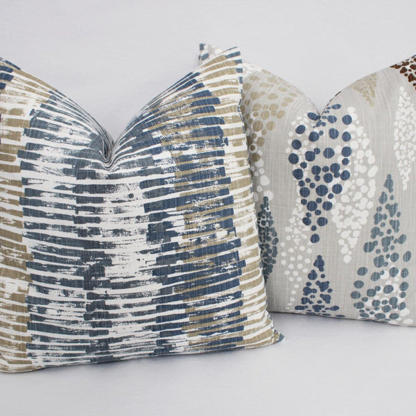 Blue and Grey Pillow Cover, Blue Decorative Pillow Cover, Modern Pillow Cover, Stripes and Dots