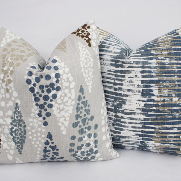 Blue and Grey Pillow Cover, Blue Decorative Pillow Cover, Modern Pillow Cover, Stripes and Dots