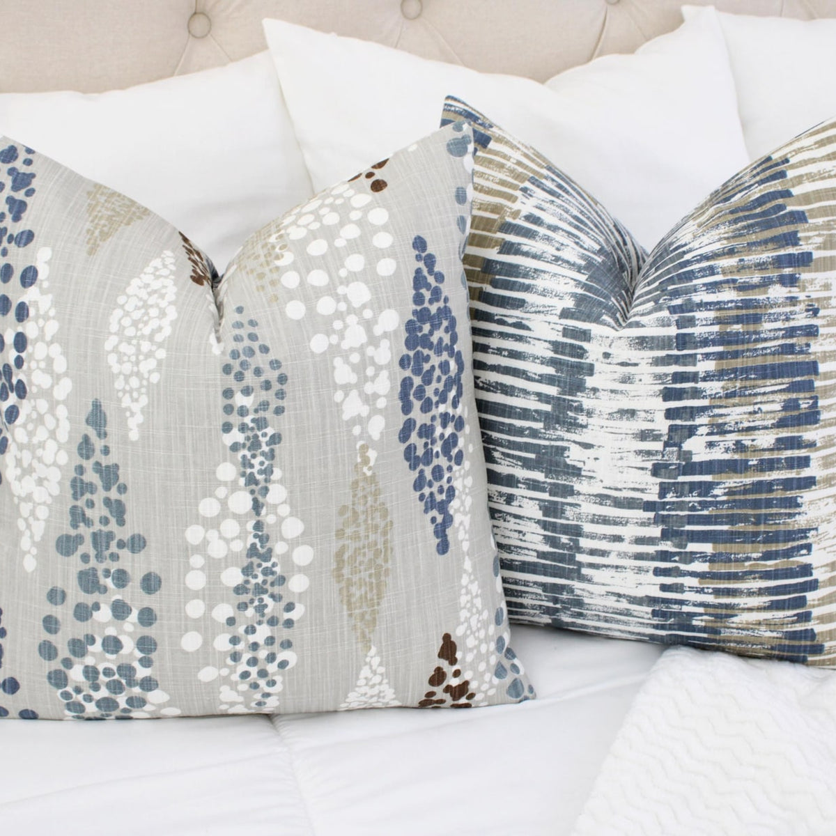 Blue and Grey Pillow Cover, Blue Decorative Pillow Cover, Modern Pillow Cover, Stripes and Dots